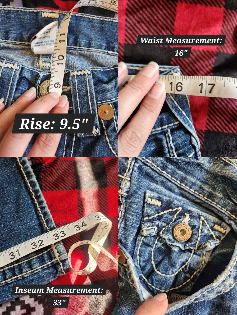 True Religion Billy Big T Jeans M-Flap Bat Wing Distressed Bootcut Y2K Size 31 - Picture 13 of 15